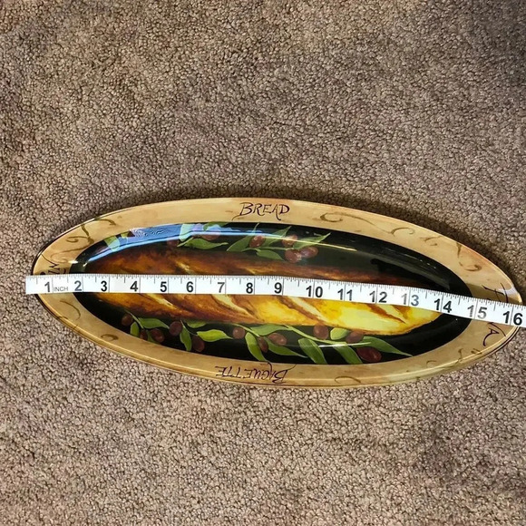 Vintage Unique Cottagecore Glass Barguette Bread Tray 16" Long Signed - Picture 2 of 7